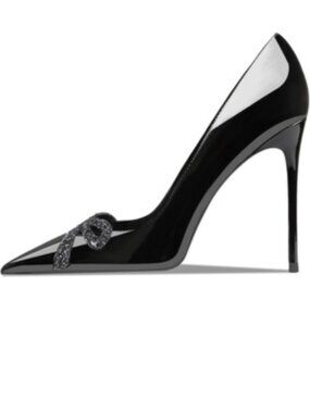 Women's Black Pointed Butterfly Decoration Shallow 3.9in Stiletto Pumps Heels